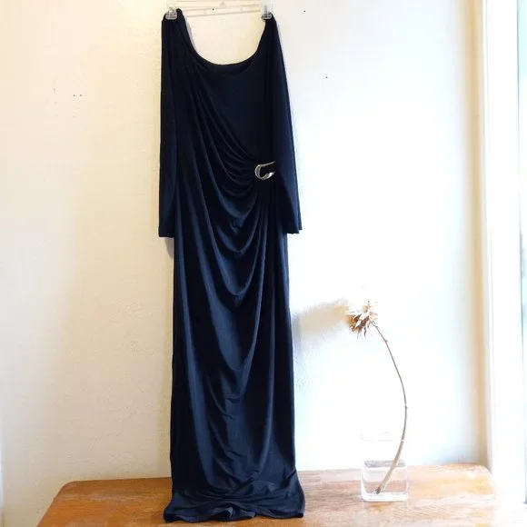 Vintage Dresses | Vintage Black Draped Jersey Dress/Evening Gown | Color: Black | Size: M | Pm-49598150's Closet